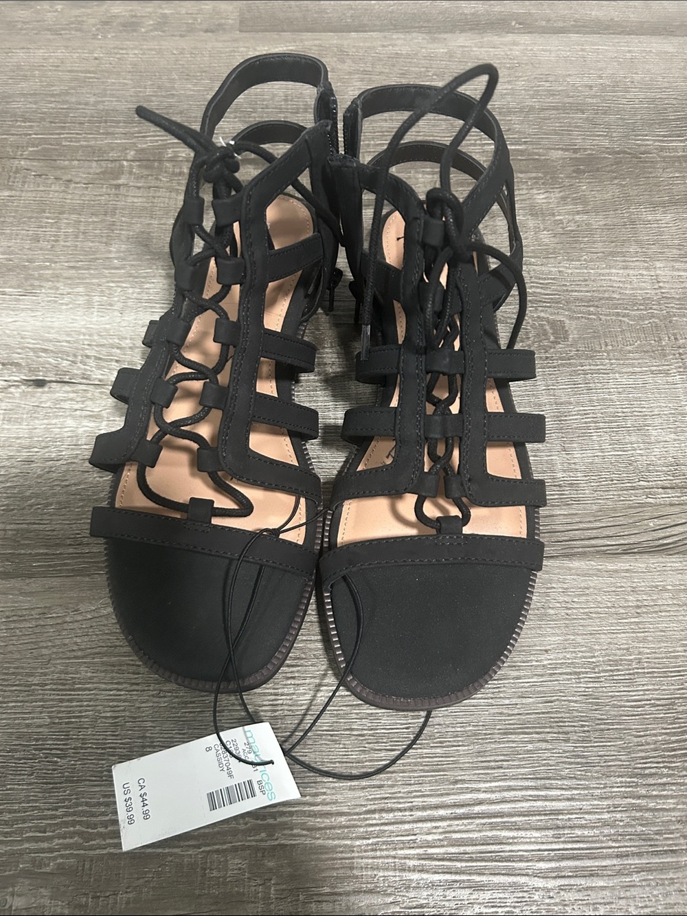 Maurices Black Lace-Up Gladiator Sandals